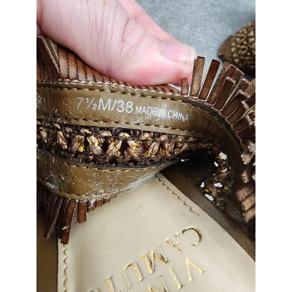 Vince Camuto Brown Espadrille Wedge Sandals, Size 7.5M